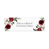 Burgundy Floral Wedding Return Address Label (Voorkant)