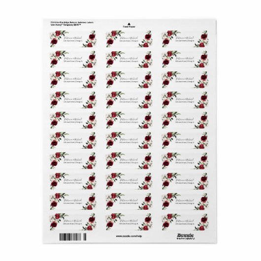 Burgundy Floral Wedding Return Address Label (Full Sheet)
