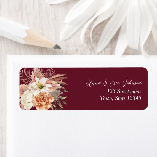 Burgundy Floral Wedding Return Address Label (Insitu)