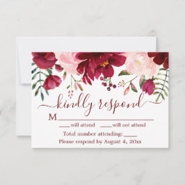 Burgundy Floral Wedding RSVP Kaart