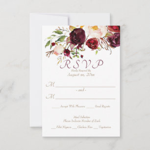 Burgundy Floral Wedding RSVP Kaartje