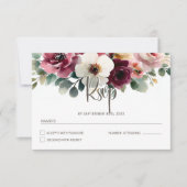 Burgundy Floral Wedding RSVP Kaartje (Voorkant)
