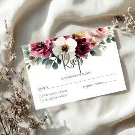 Burgundy Floral Wedding RSVP Kaartje