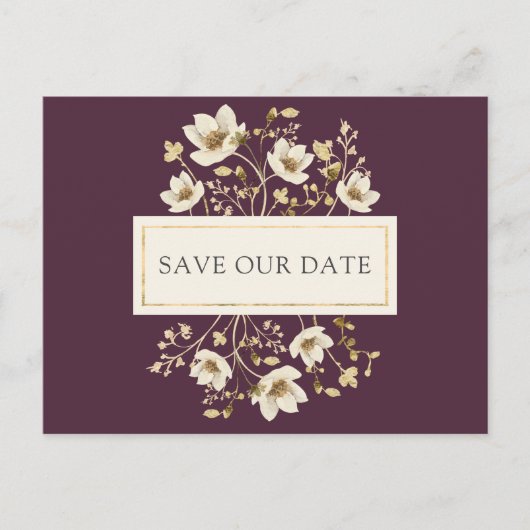 Burgundy Floral Wedding Save the Date Aankondigingskaart (Voorkant)