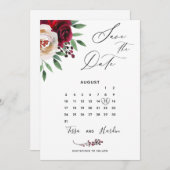 Burgundy Floral Wedding Save the Date Kaart (Voorkant / Achterkant)