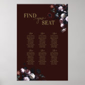 Burgundy Floral Wedding Seating Chart Poster (Voorkant)