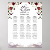 Burgundy Floral Wedding Seating Chart Poster (Voorkant)