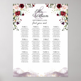 Burgundy Floral Wedding Seating Chart Poster