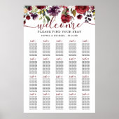 Burgundy Floral Wedding Seating Chart Poster (Voorkant)