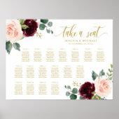 Burgundy Floral Wedding Seating Chart Poster (Voorkant)