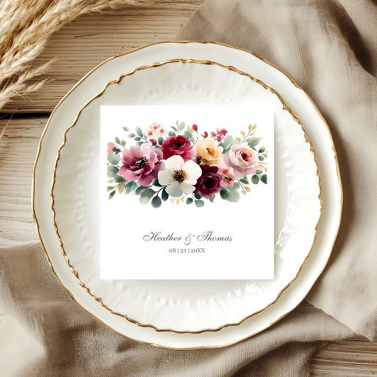 Burgundy Floral Wedding Servet
