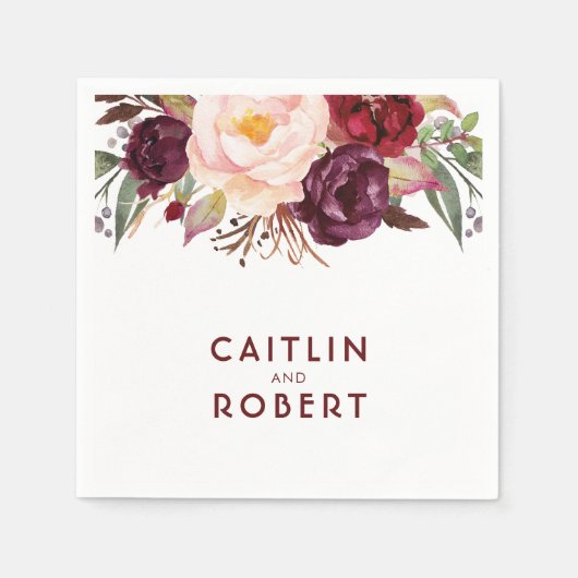 Burgundy Floral Wedding Servetten (Voorkant)