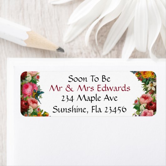 Burgundy Floral Wedding Snel Mr en Mrs. Etiket (Insitu)