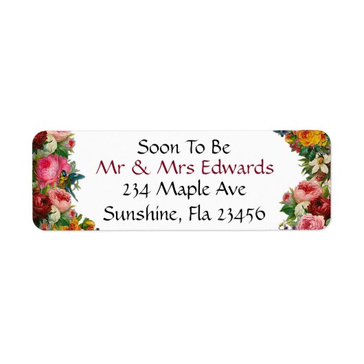 Burgundy Floral Wedding Snel Mr en Mrs. Etiket (Voorkant)