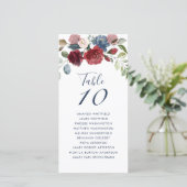 Burgundy Floral Wedding Table Number Kaart (Staand voorkant)
