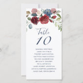 Burgundy Floral Wedding Table Number Kaart (Achterkant)