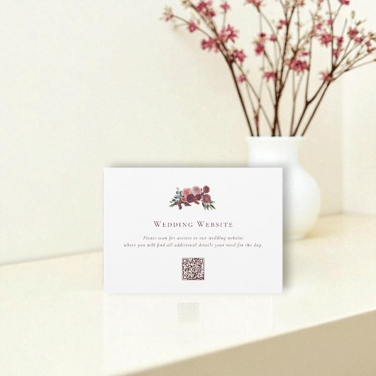 Burgundy Floral Wedding Website Enclosure Card Informatiekaartje