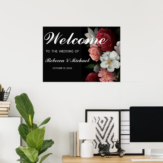 Burgundy floral Wedding Welcome Poster (Thuiskantoor)