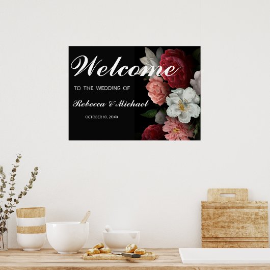 Burgundy floral Wedding Welcome Poster (Keuken)