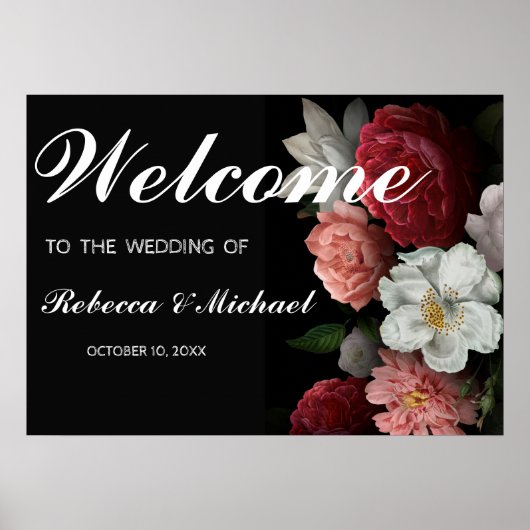 Burgundy floral Wedding Welcome Poster (Voorkant)