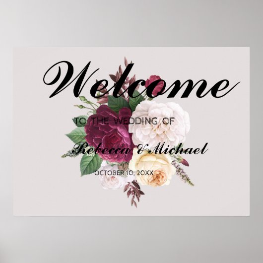 Burgundy floral Wedding Welcome Poster (Voorkant)