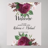 Burgundy floral Wedding Welcome Poster (Voorkant)