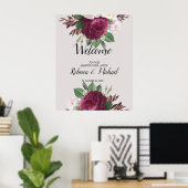 Burgundy floral Wedding Welcome Poster (Thuiskantoor)