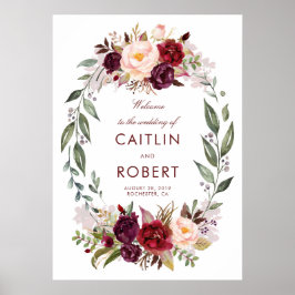 Burgundy Floral Wedding Welcome Poster