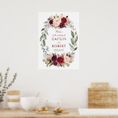 Burgundy Floral Wedding Welcome Poster (Keuken)
