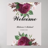 Burgundy floral Wedding Welcome Poster (Voorkant)