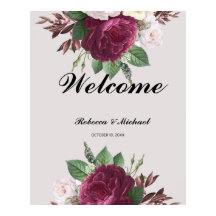 Burgundy floral Wedding Welcome Poster