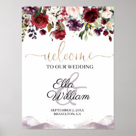 Burgundy Floral Wedding Welcome Sign Poster
