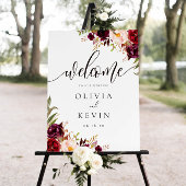 Burgundy Floral Wedding Welcome Sign Poster