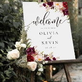 Burgundy Floral Wedding Welcome Sign Poster