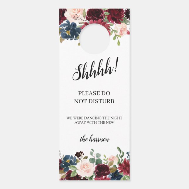 Burgundy Floral Wedding Welkom niet storen Deurhanger (Voorkant)