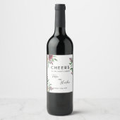Burgundy Floral Wedding Wine Fleslabel Wijn Etiket (Voorkant)