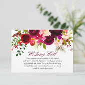 Burgundy Floral Wedding Wishing Well Informatiekaartje (Staand voorkant)
