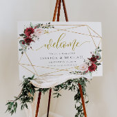 Burgundy Floral Welcome Wedding Sign Poster