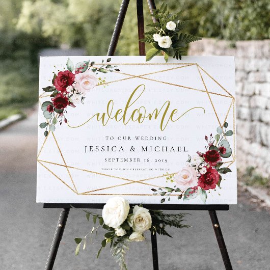 Burgundy Floral Welcome Wedding Sign Poster