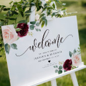 Burgundy Floral Welcome Wedding Sign Poster