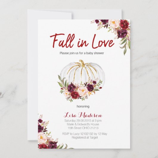 Burgundy Floral White Pumpkin Baby shower Kaart (Voorkant)