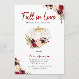 Burgundy Floral White Pumpkin Baby shower Kaart