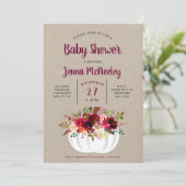Burgundy Floral White Pumpkin Baby shower Kaart (Staand voorkant)