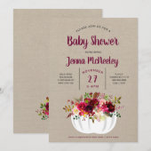 Burgundy Floral White Pumpkin Baby shower Kaart (Voorkant / Achterkant)