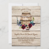 Burgundy Floral Wine Barrel Engagement Party Kaart (Voorkant)