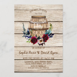 Burgundy Floral Wine Barrel Engagement Party Kaart