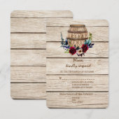 Burgundy Floral Wine Barrel Fall Weddenschap RSVP (Voorkant / Achterkant)