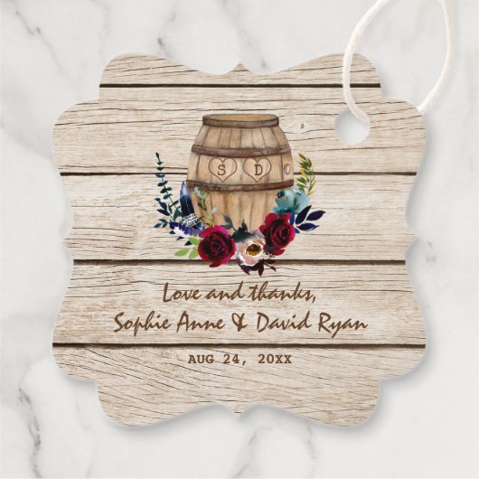 Burgundy Floral Wine Barrel Fall Wedding Bedankjes Labels (Achterkant)