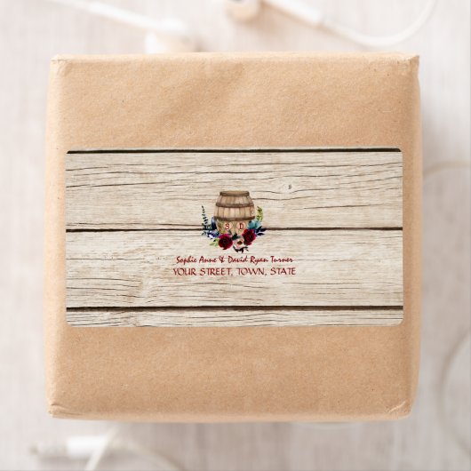 Burgundy Floral Wine Barrel Fall Wedding Etiket (Insitu)