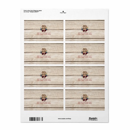 Burgundy Floral Wine Barrel Fall Wedding Etiket (Full Sheet)